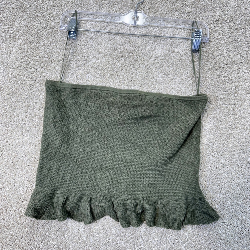 American Eagle Tube Top Womens XL Olive Green Ruffle Hem EUC